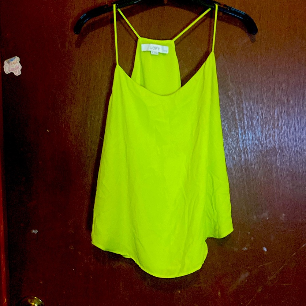 Loft highlighter green camisole. Flowy racerback. Versatile (dress up or down)